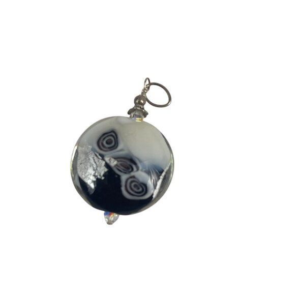 Handcrafted Black White Murano Glass Pendant Abstract Swirl Design Sterling Silv - Picture 3 of 6